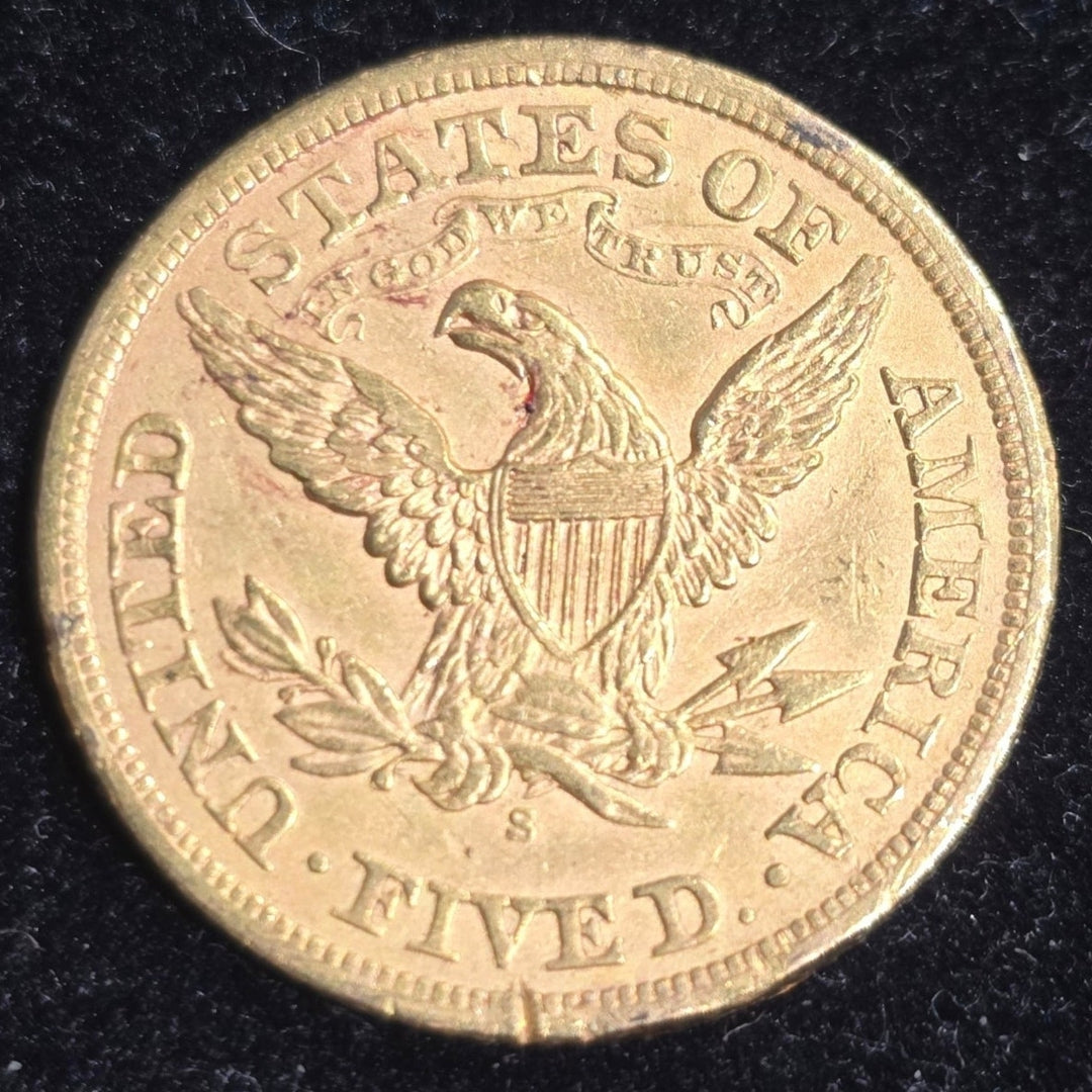 1867-S $5 Liberty Head Half Eagle Gold Coin, San Francisco Mint