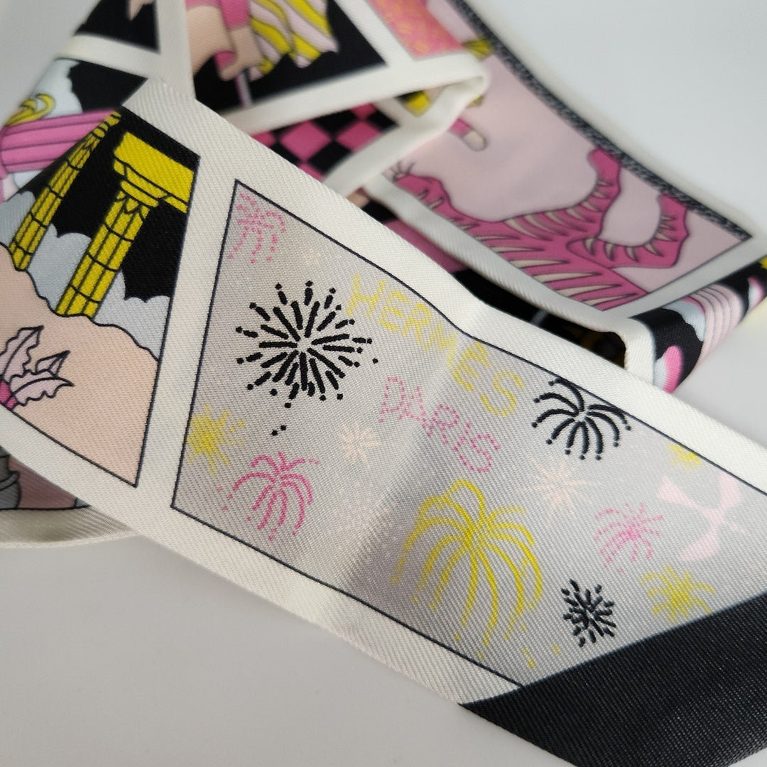 New Hermes Twilly Scarf 100% Silk FC/NOIR/Rose/Jaune Color