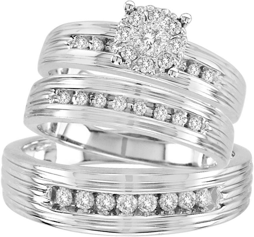 14k White Gold 0.58CT Lab Diamond Trio Wedding Set