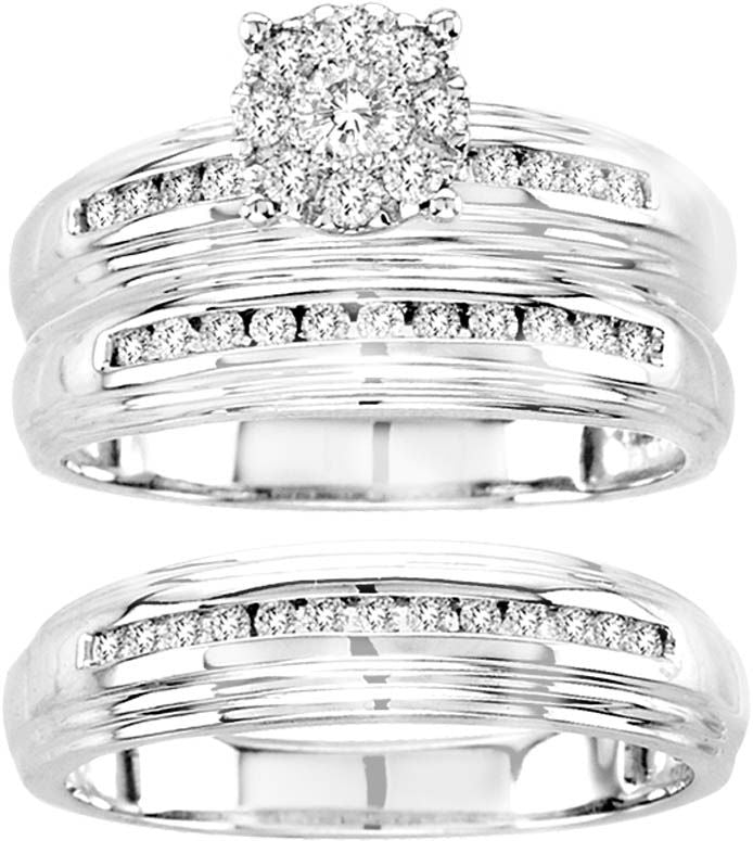 14k White Gold 0.65CT Lab Diamond Trio Wedding Set