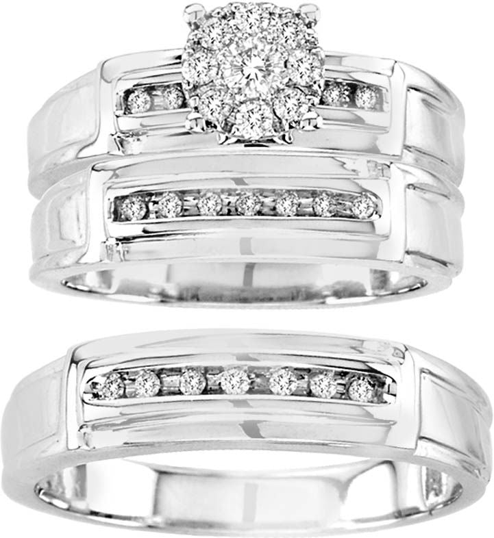 Brilliant 14k White Gold 0.37CT Lab Diamond Trio Wedding Set