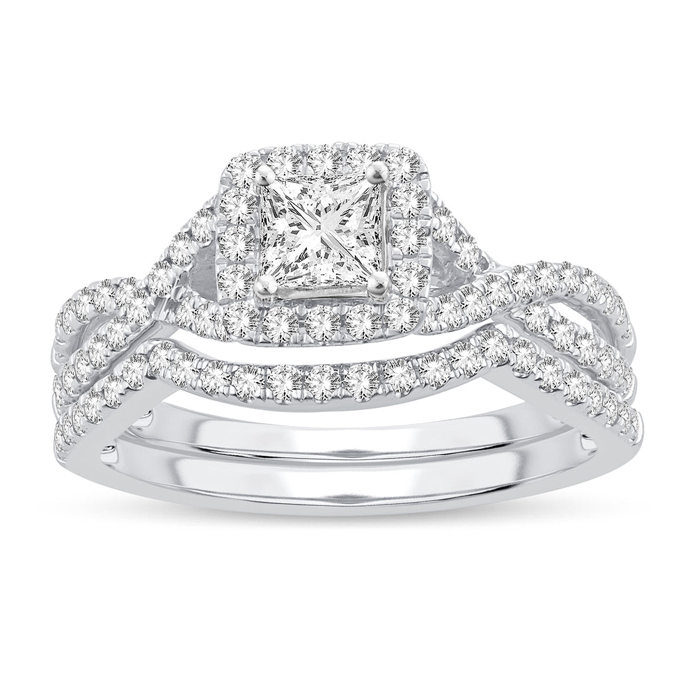 Sparkling 14k White Gold 1CT Lab Diamond Bridal Ring Set