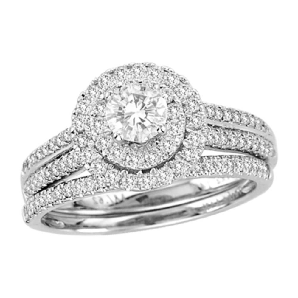 Sparkling 14K White Gold 1Ct Lab Diamond Bridal Ring Set