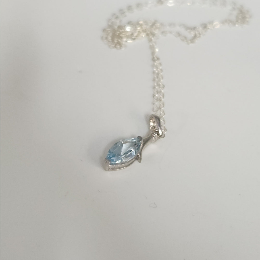 Sterling Silver Marquise Natural Blue Topaz Pendant Necklace 18"