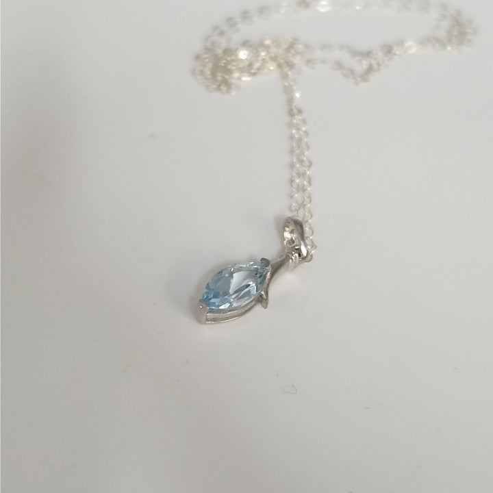 Sterling Silver Marquise Natural Blue Topaz Pendant Necklace 18"