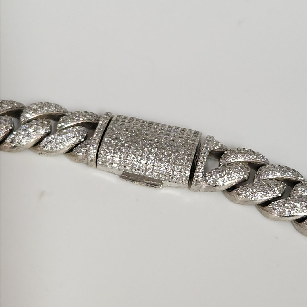 22" 925 Sterling Silver Iced Cuban Link Chain Jesus Head & Double Cross Pendants