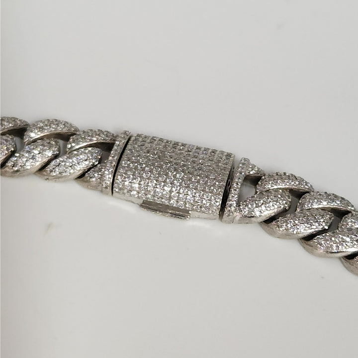 22" 925 Sterling Silver Iced Cuban Link Chain Jesus Head & Double Cross Pendants