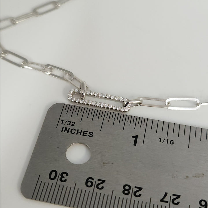 925 Sterling Silver Paperclip Link Necklace & Bracelet Set with CZ Accents