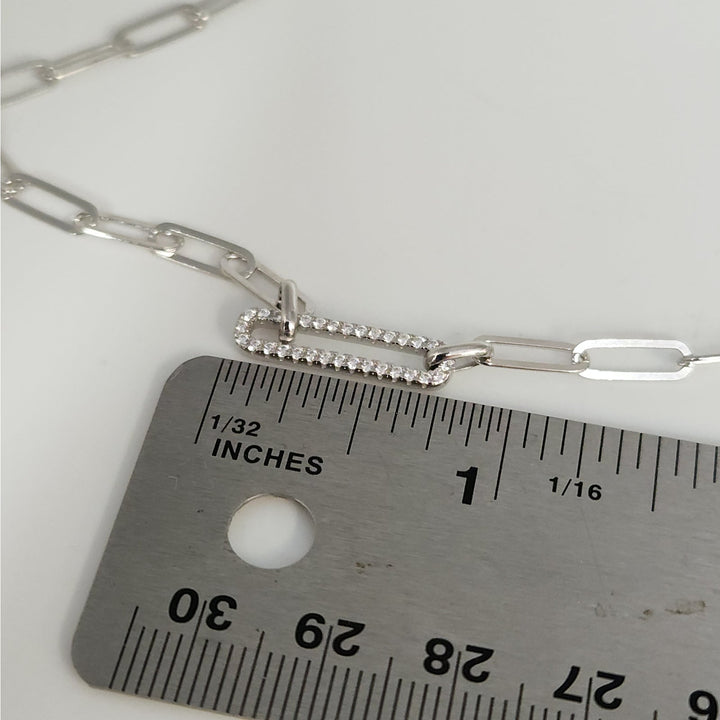 925 Sterling Silver Paperclip Link Necklace & Bracelet Set with CZ Accents