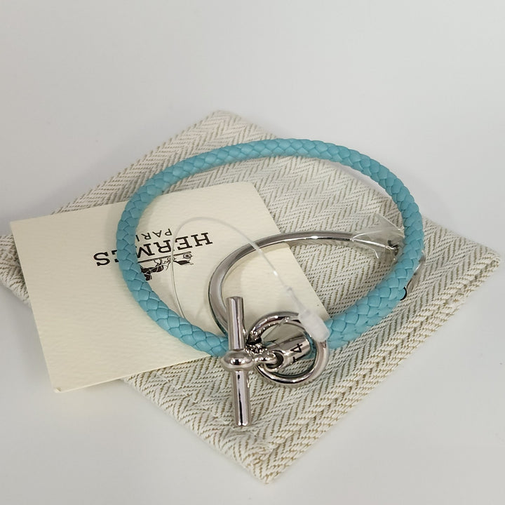 New Hermes Blue Glenan H Link Double Tour Calfskin Size T4 Bracelet