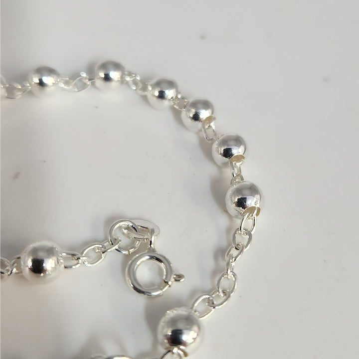 925 Sterling Silver Rosary Bead Cross Bracelet 7.5"