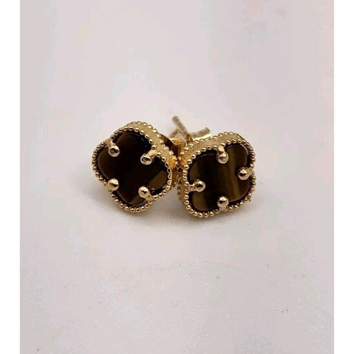 14k Yellow Gold Honey Color Flower Earrings