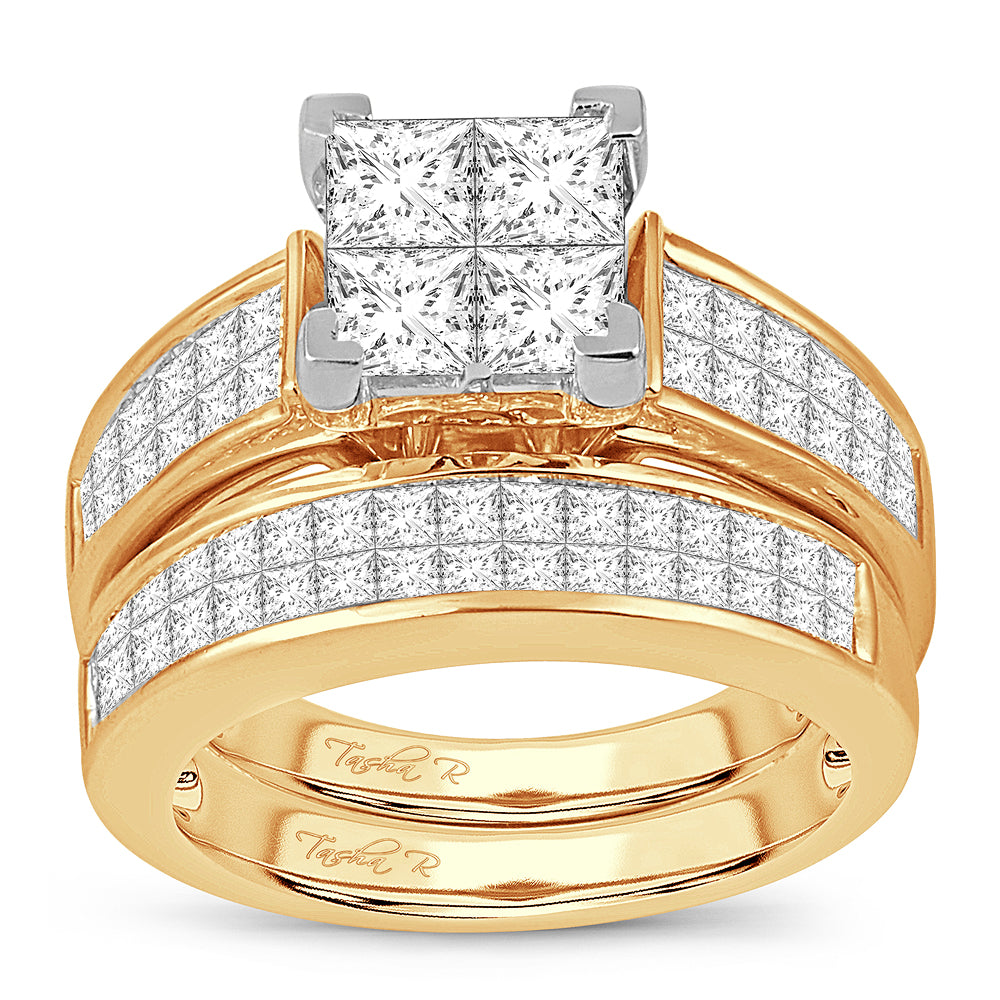 14k Yellow Gold 3CT Lab Diamond Bridal Ring Brilliance