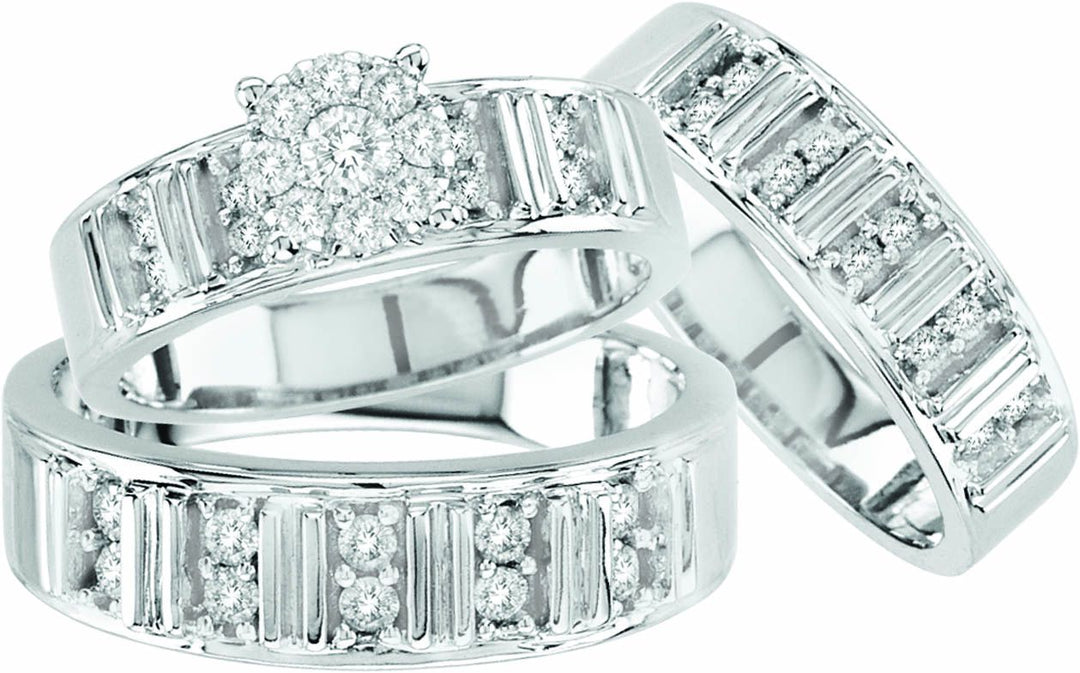 14k White Gold 0.75CT Lab Diamond Trio Wedding Ring Set