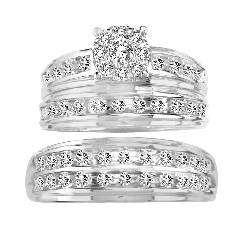 14k White Gold 1.08CT Lab Diamond Trio Wedding Set