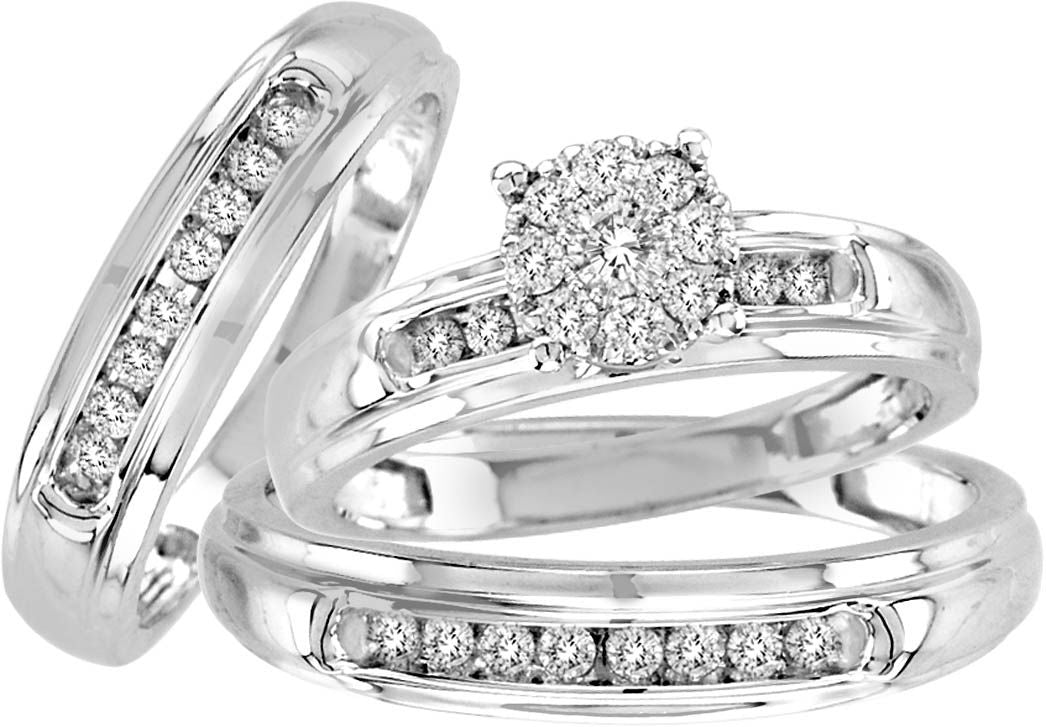 Elegant 14K 0.54CT Diamond TRIO SET