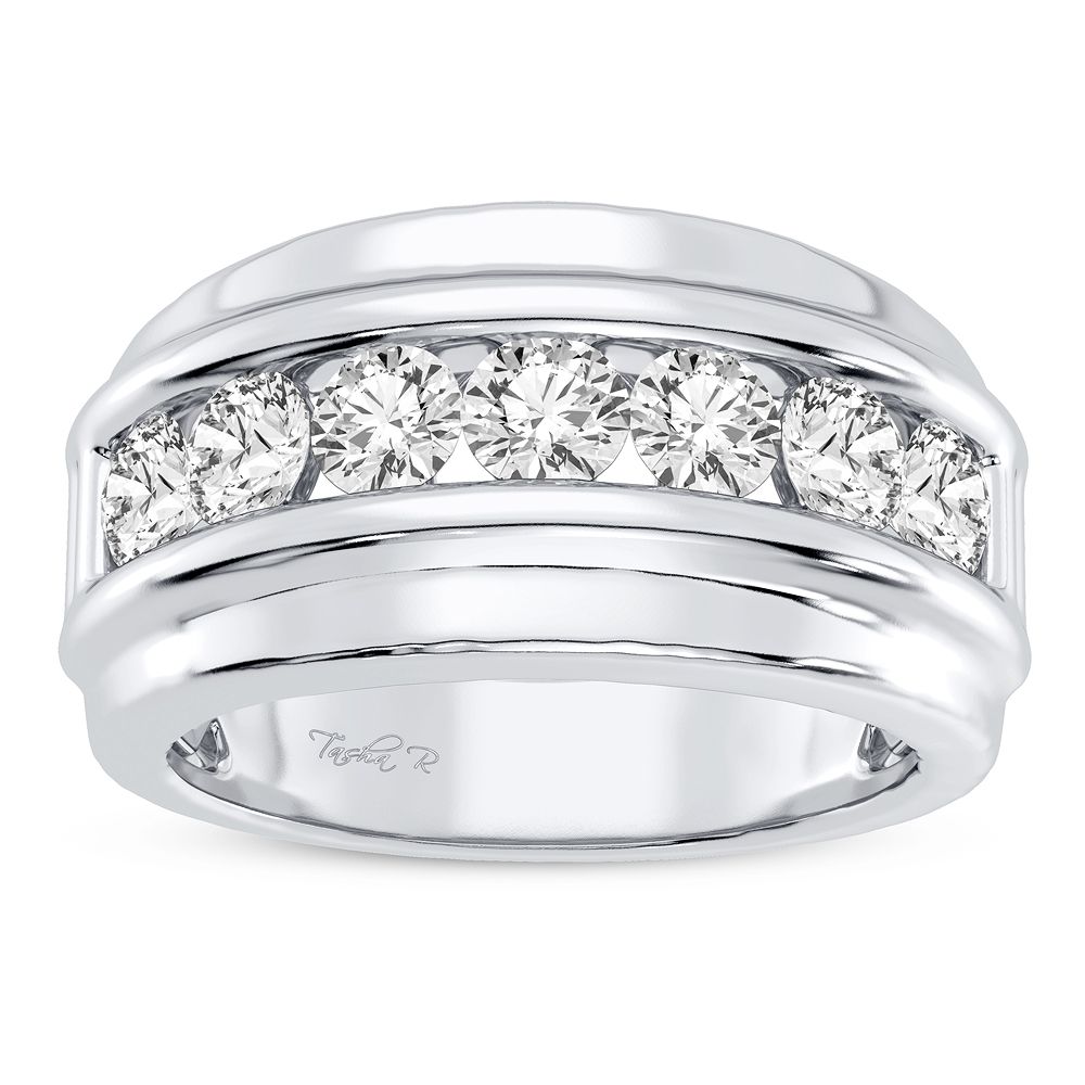 Bold 14K White Gold 1CT Diamond Mens Signature Ring