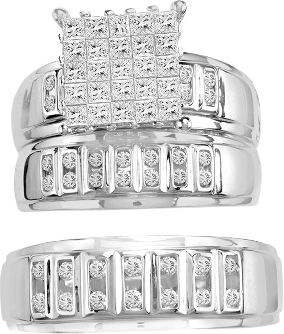 14k White Gold 1.27CT Lab Diamond Trio Wedding Set