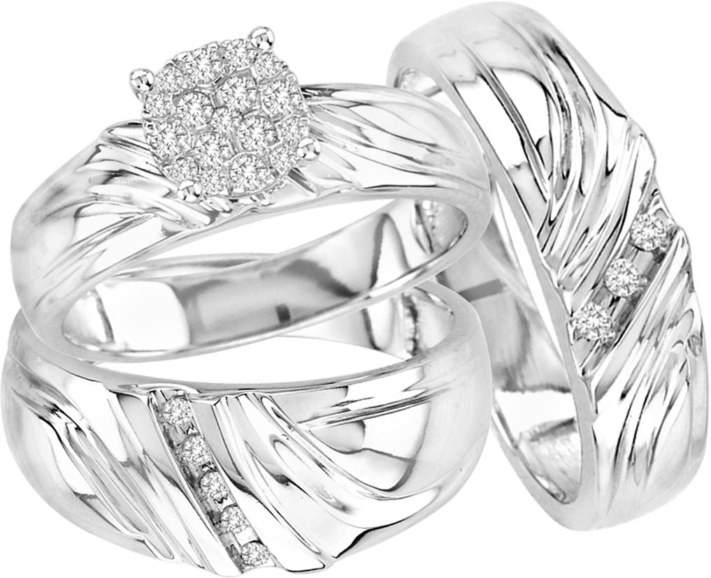14k White Gold 0.36CT Lab Diamond Trio Wedding Jewelry Set