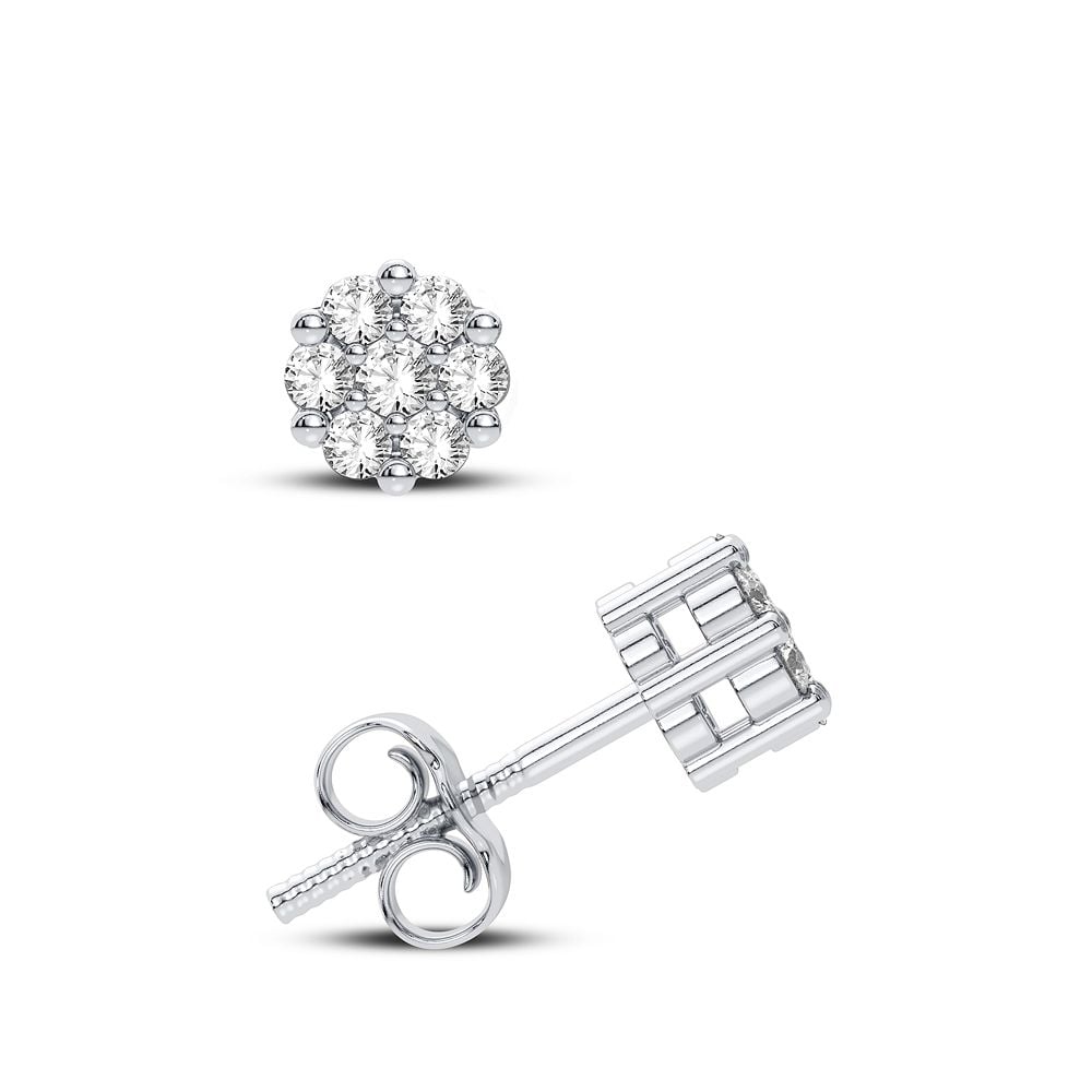 Chic 10k White Gold 0.53CT Diamond Flower Earrings for Women