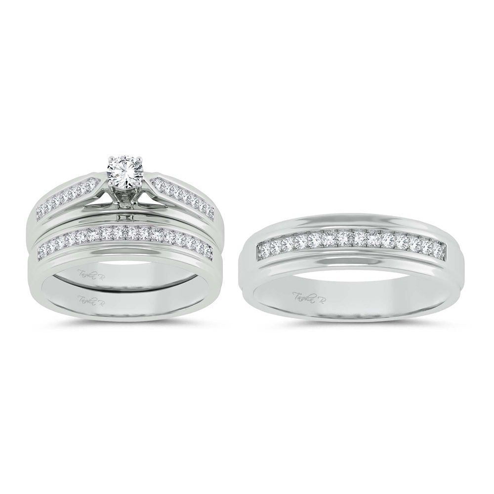 10k White Gold 0.66ct Lab Diamond Trio Wedding Set