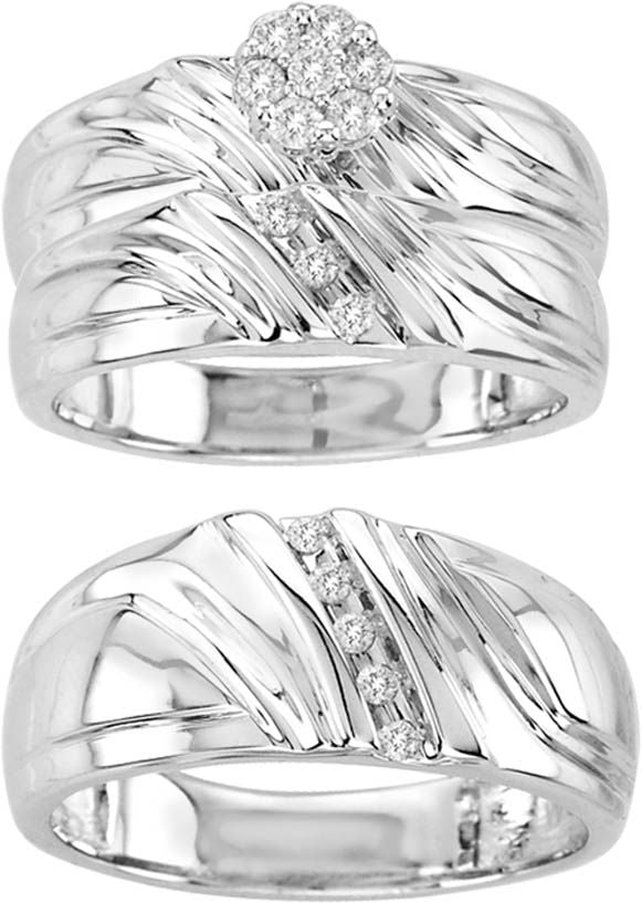 14k White Gold 0.25CT Lab Diamond Trio Wedding Ring Set