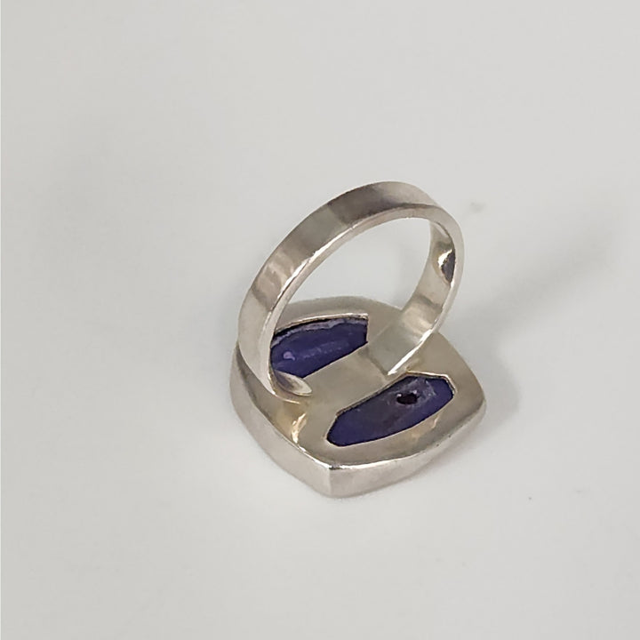 Sterling Silver Heat-Treated Purple Druzy Agate Statement Ring Size 8
