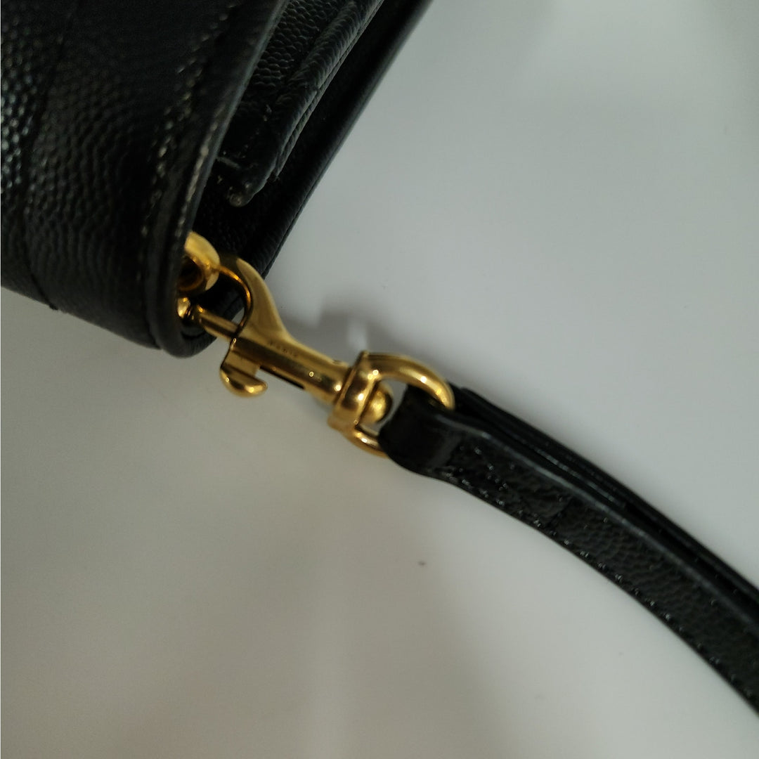 Saint Lauren YSL Black Quilted Envelope Wallet /Crossbody Bag W/ Gold Hardware