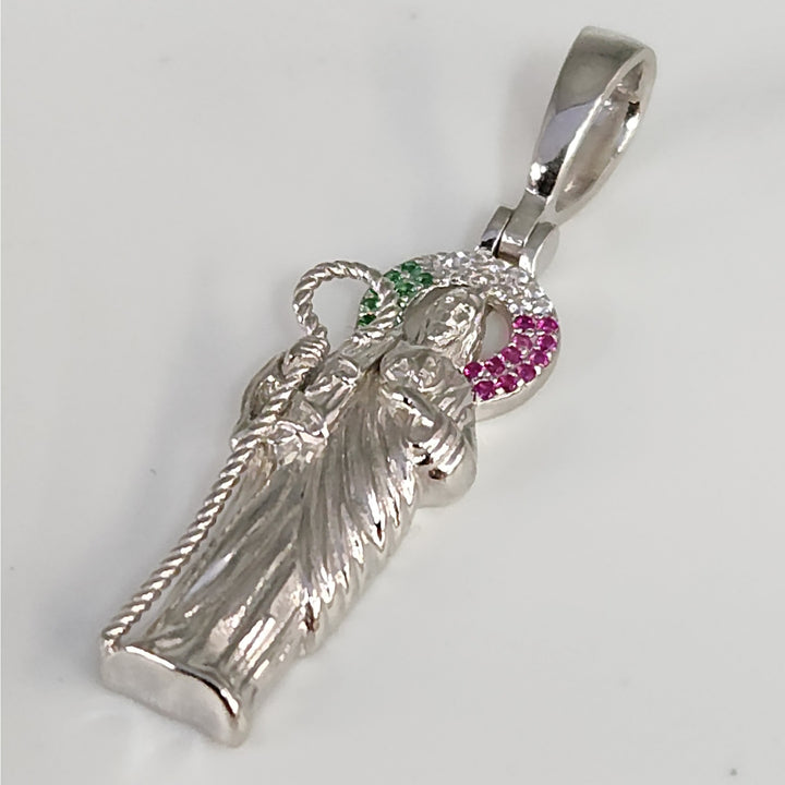 925 Sterling Silver Saint Pendant with Multicolor stones