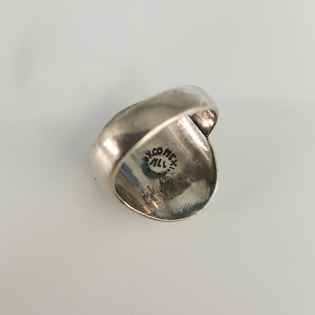 Artisan Sterling Silver Mask Ring set With Dual Green Aventurine Cabochons Stone