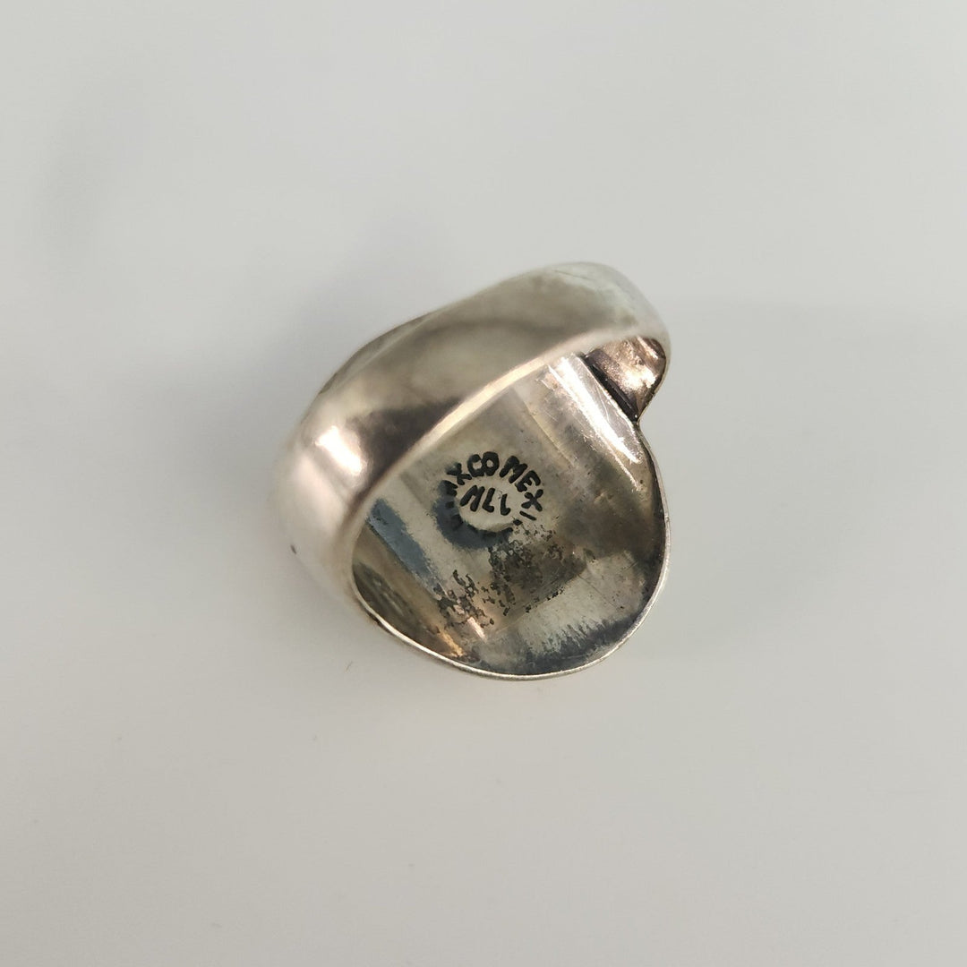 Artisan Sterling Silver Mask Ring set With Dual Green Aventurine Cabochons Stone
