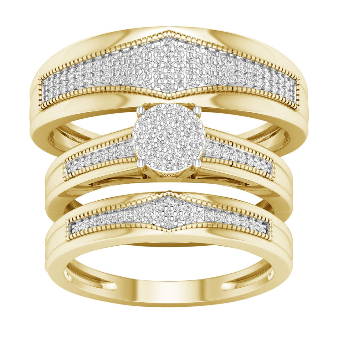 10k Yellow Gold 0.40CT Lab Diamond Trio Wedding Ring Set