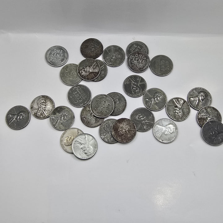 1943 US STEEL CENTS-MIXED LOT OF 28 COINS P D S MINTS