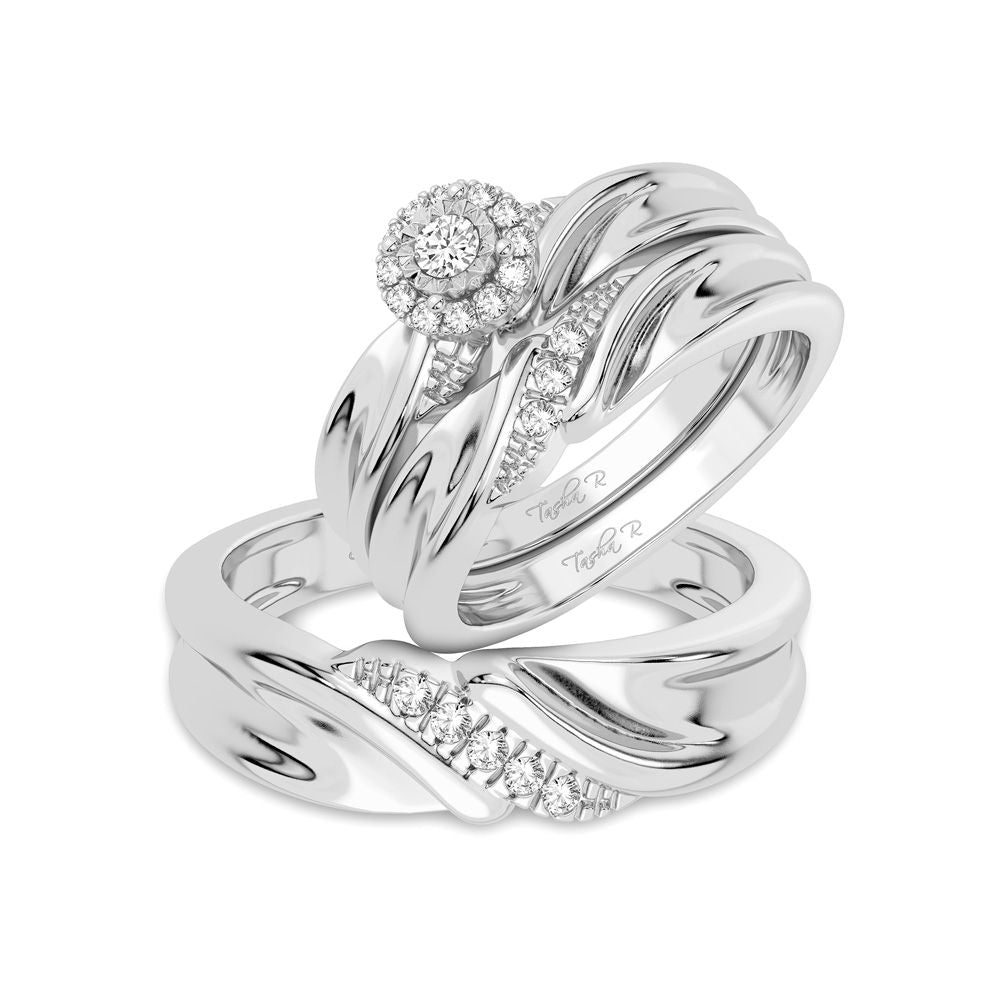 Luminous 14k White Gold Lab Diamond Trio Wedding Set