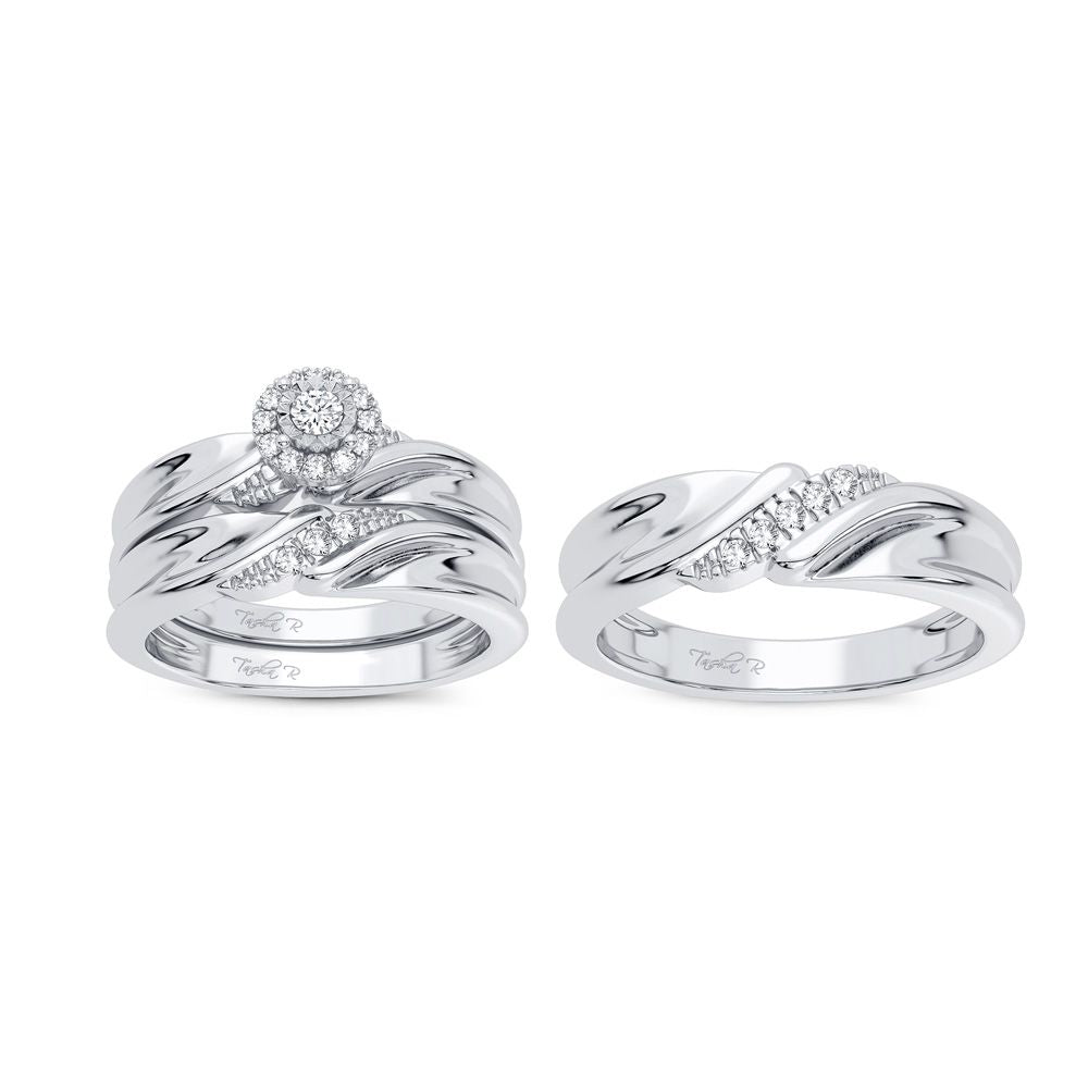 Luminous 14k White Gold Lab Diamond Trio Wedding Set