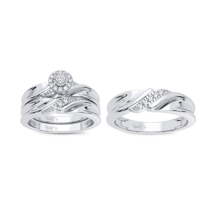 Luminous 14k White Gold Lab Diamond Trio Wedding Set