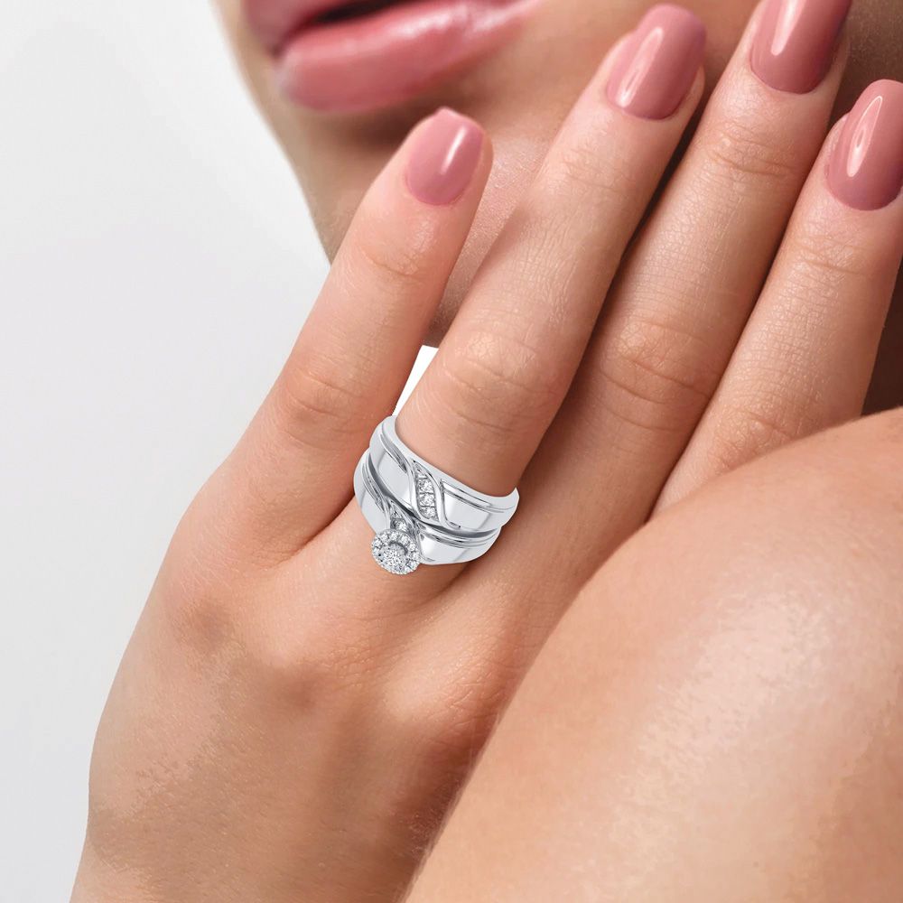 14k White Gold Lab Diamond Trio Set for Modern Women