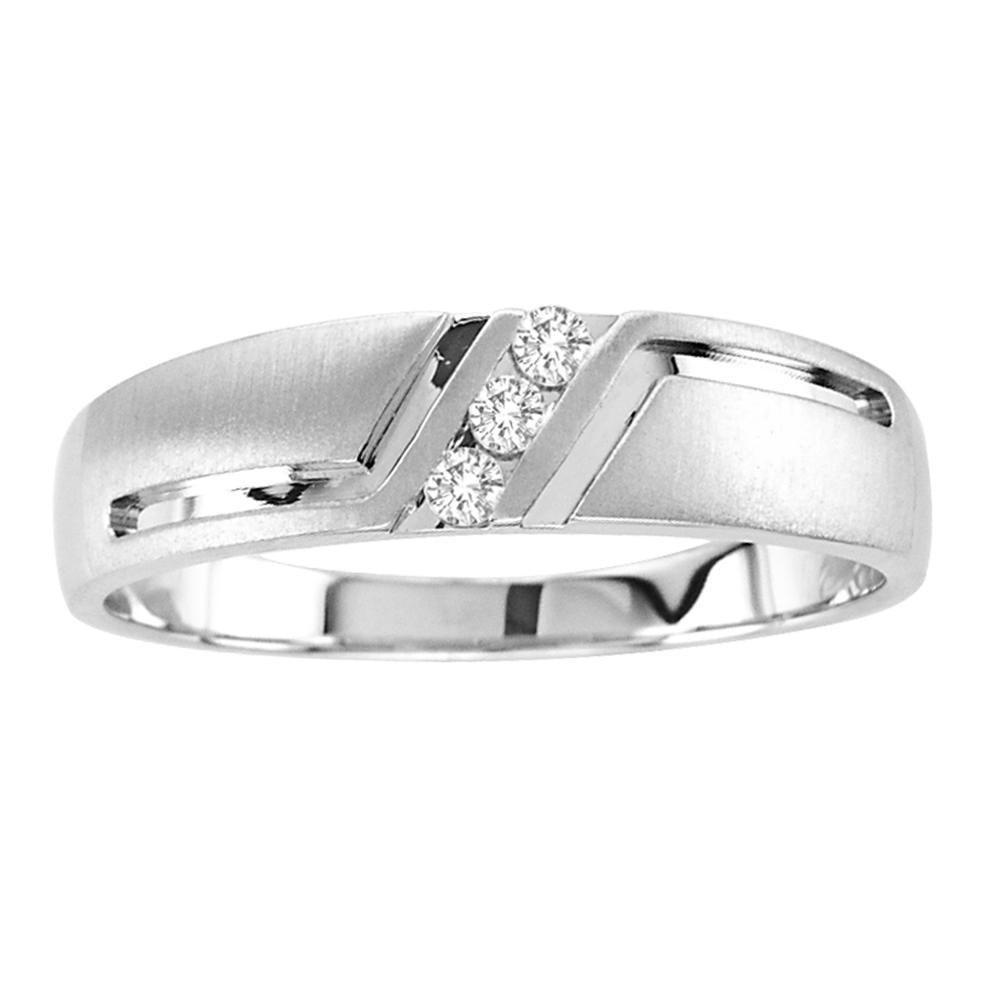 14K White Gold 0.10CT Diamond Mens Band