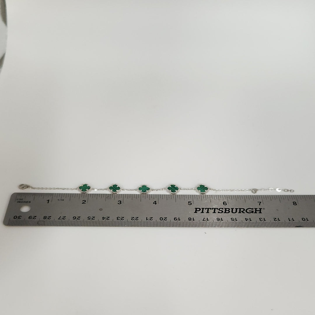 Fashion 925 Silver Malachite Clover Bracelets 8"