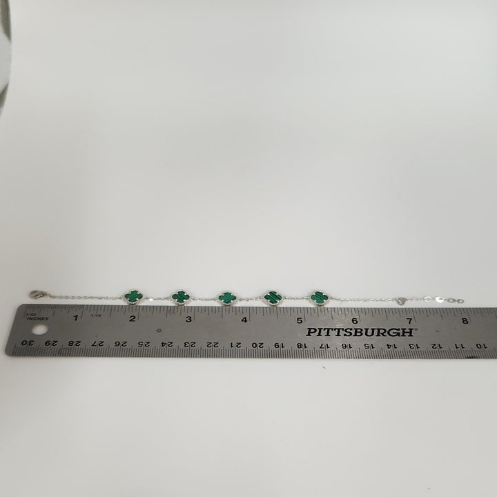 Fashion 925 Silver Malachite Clover Bracelets 8"