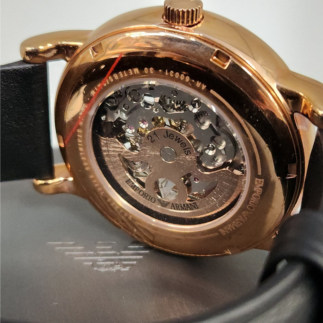 Emporio Armani Meccanico Automatic Skeleton Rose Gold Watch AR60031