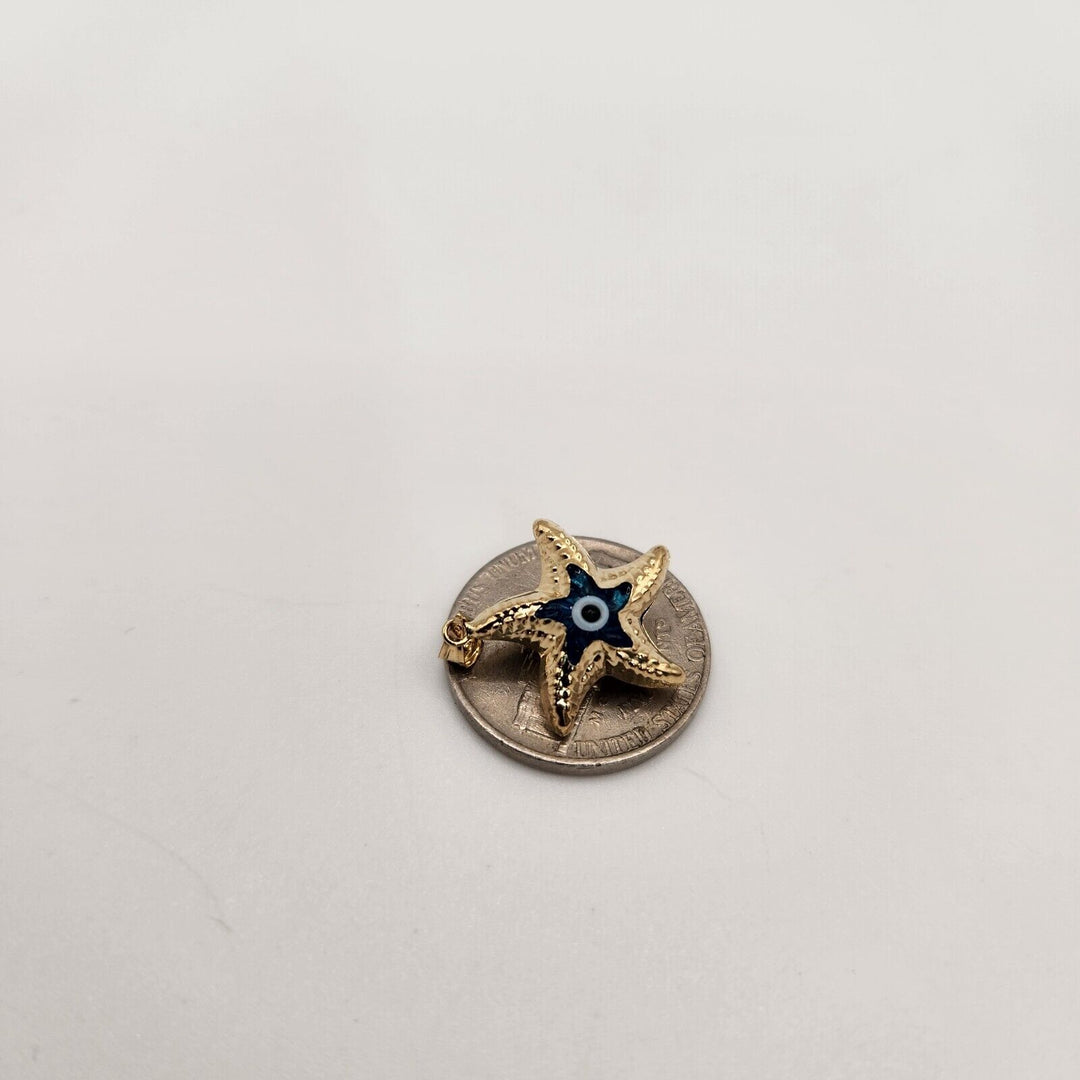 14k Yellow Gold Blue Evil Eye Star Goodluck Pendant Necklace 18"