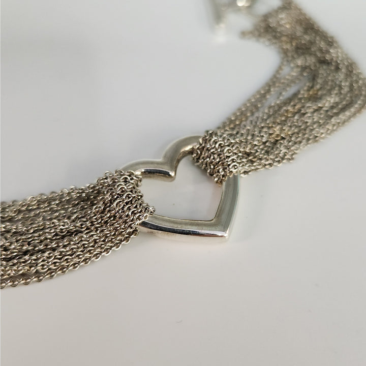 Tiffany & Co. Sterling Silver Multi-chain Heart Bracelet With Box & Pouch