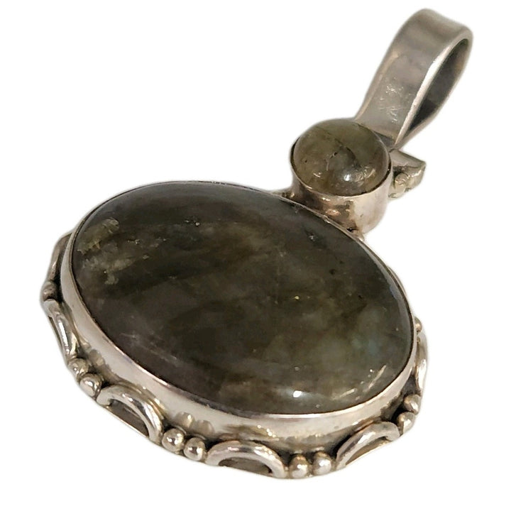 925 Sterling Silver Labradorite And Yellow Tourmaline Pendant Artisan Vintage