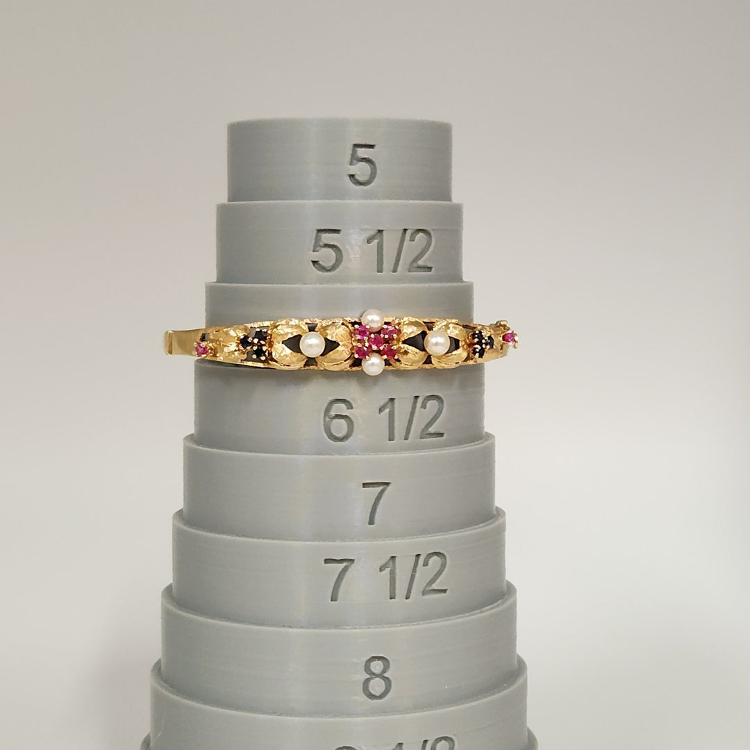 Antique 14k Yellow Gold Pearls,Ruby & Sapphire Bangle Bracelets