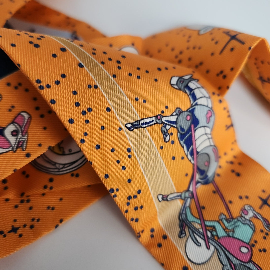 New Hermes Twilly Scarf 100% Silk Space Derby Orange's Color