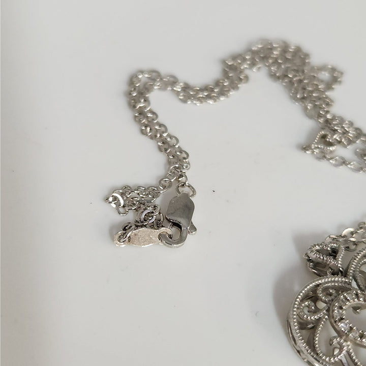 925 Sterling Silver Vintage Filigree Open Heart Pendant Necklace 18"