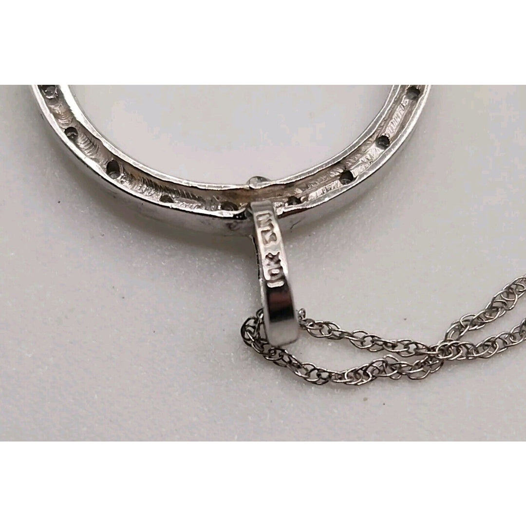 10k Diamonds White Gold Hoop Pendant Necklace 18"