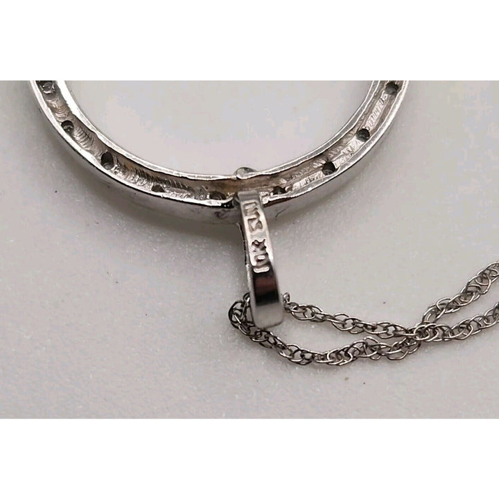 10k Diamonds White Gold Hoop Pendant Necklace 18"