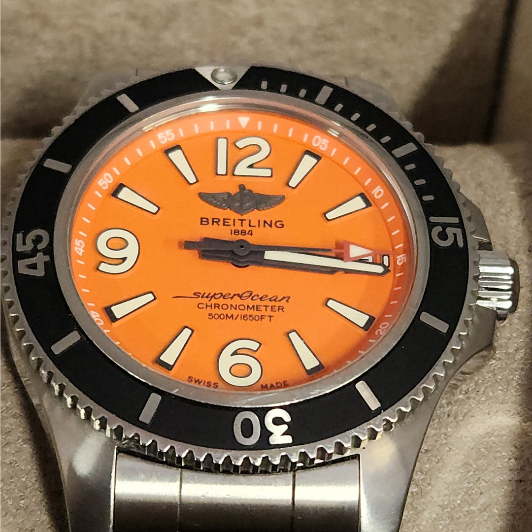 Breitling Superocean Orange Dial Stainless Steel Diver Automatic Chronometer